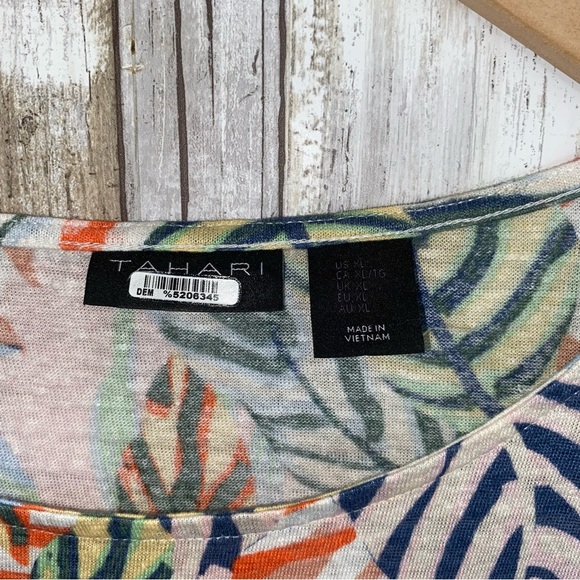 Tahari Linen Multi Colored Palm Leaf Tee - Picture 4 of 4